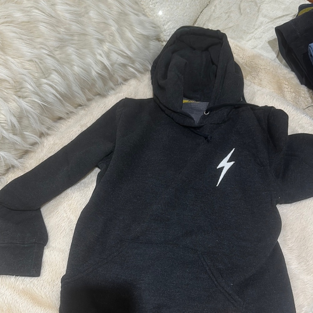 Aviator Nation Black Hoodie with White Lightning Bolt